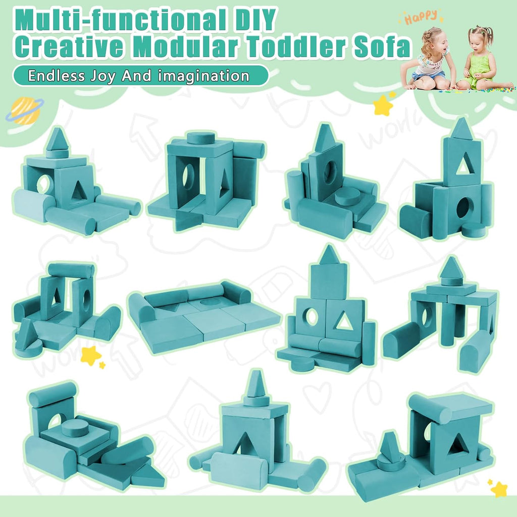11pcs Modular Kids Play Couch Toddler Sectional Sofa DIY Creativing Convertible Play Fort Foam Play Couch Child Floor Folding Sofa for Playroom Bedroom Living Rooms Furniture(Dark Gray)