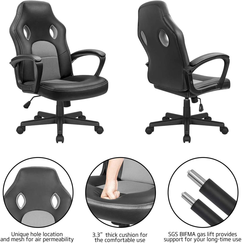 Office Gaming Chair High Back Leather Computer Chairs Ergonomic Height Adjustable Racing Game Desk Chair Executive Conference Task Chair (Grey)