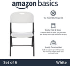 Amazon Basics Sturdy Foldable Portable Plastic Chair, 350-Pound Capacity, Space Saving for Events and Seating, White, 6-Pack