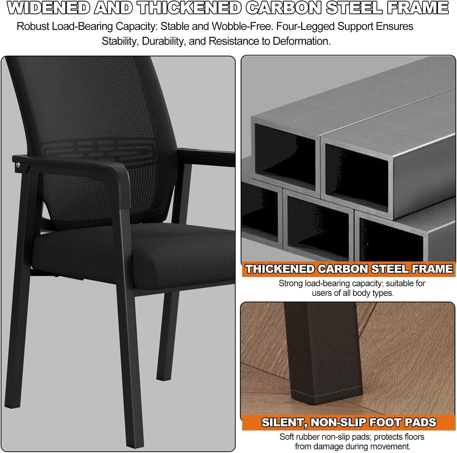 ,Gray,A,Black Stackable Arm Reception Chairs with Mesh Back and Upholstered Fabric Cushion, Sturdy Metal Frame, Easy to Store and Use, Perfect for Indoor and Outdoor Spaces