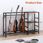 Guitar Stand with Record Player Stand, Guitar Rack with Record Player Table, Guitar Holder 7 Space for Multiple Guitars, Bass, Acoustic, Guitar Display for Home Music Studio, Brown