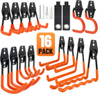Garage Hooks 16 Pack Utility Steel Garage Storage Hooks with Anti-Slip Coating, Heavy Duty Mount Hooks for Hanging Bike, Ladder Garden Tool Organizer