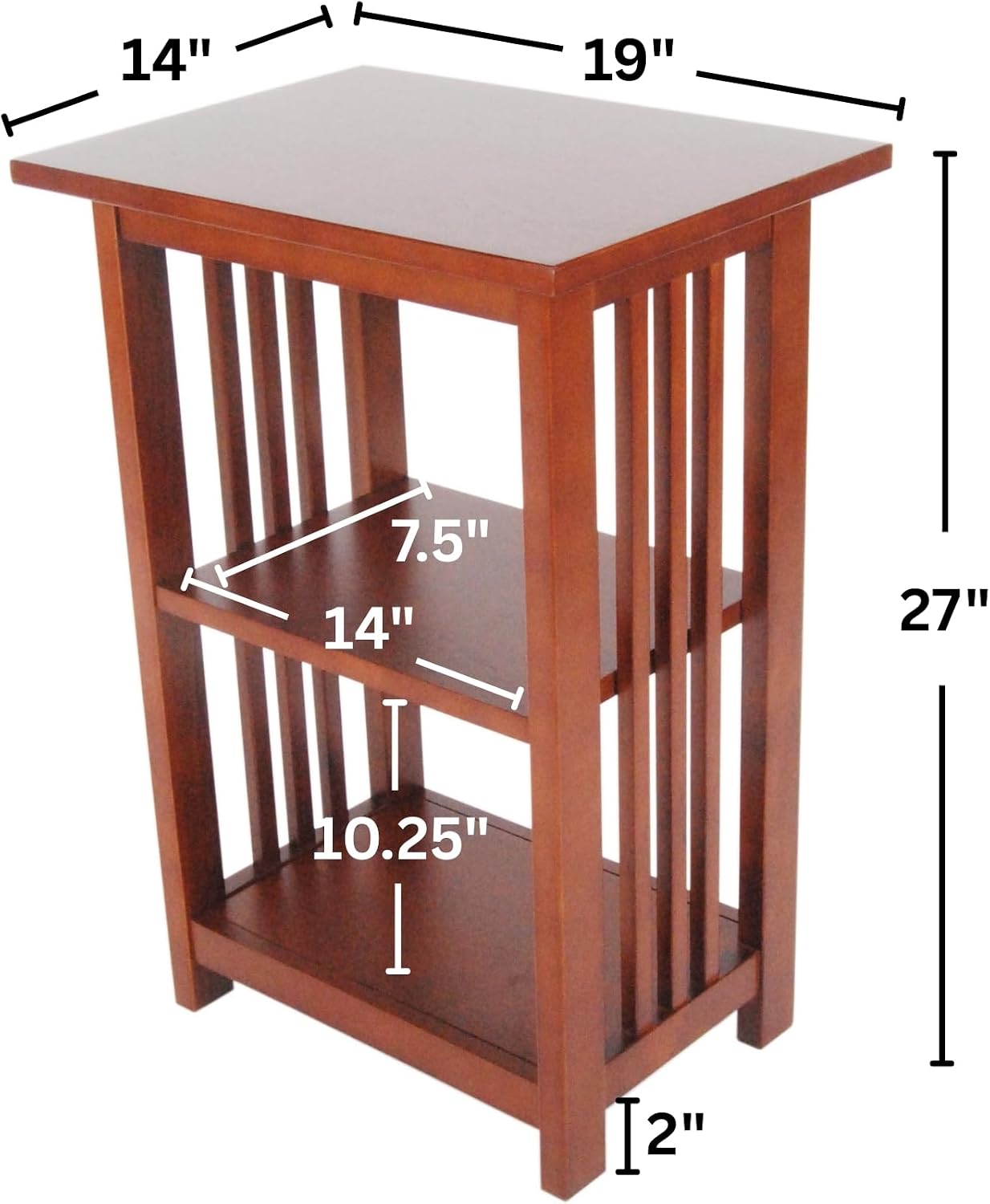Alaterre Furniture Mission 3-Tier End Table Set of 2 – Craftsman Style Wood Side Table with Vertical Slat Side Panels and Open Storage for Living Room, Bedroom, or Cozy Reading Nook (Cherry)