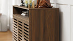 FENSULN Buffet Sideboard Cabinet Modern Storage Cabinet with Louvered Door and Adjustable Shelf for Kitchen, Coffee Bar, Living Room, Brown