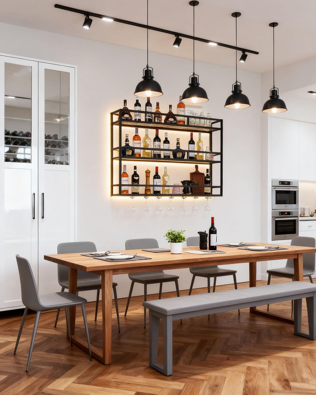 39" Wall Mounted Wine Rack with Bottle Glass Holder, 3-Tiers Metal Bar Shelves for Liquor Bottles with LED Light, Wall Wine Rack for Home, Restaurant, Commercial Bar, Kitchen Storage Display