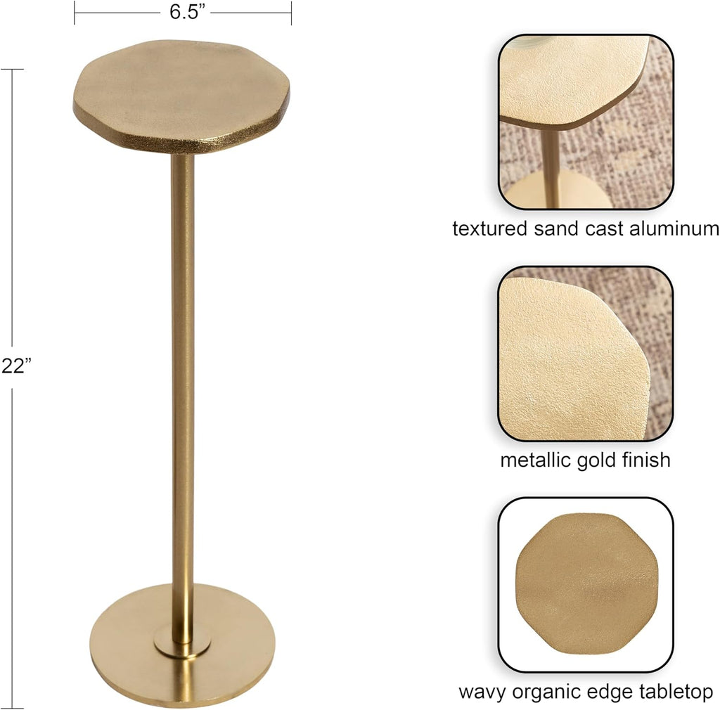 Kate and Laurel Pianka Decorative Modern Pedestal Round Drink Table, 7 x 7 x 22, Gold, Cast Aluminum Mini Table with Organic Tabletop Shape for Use as Small Plant Stand or Living Room Accent