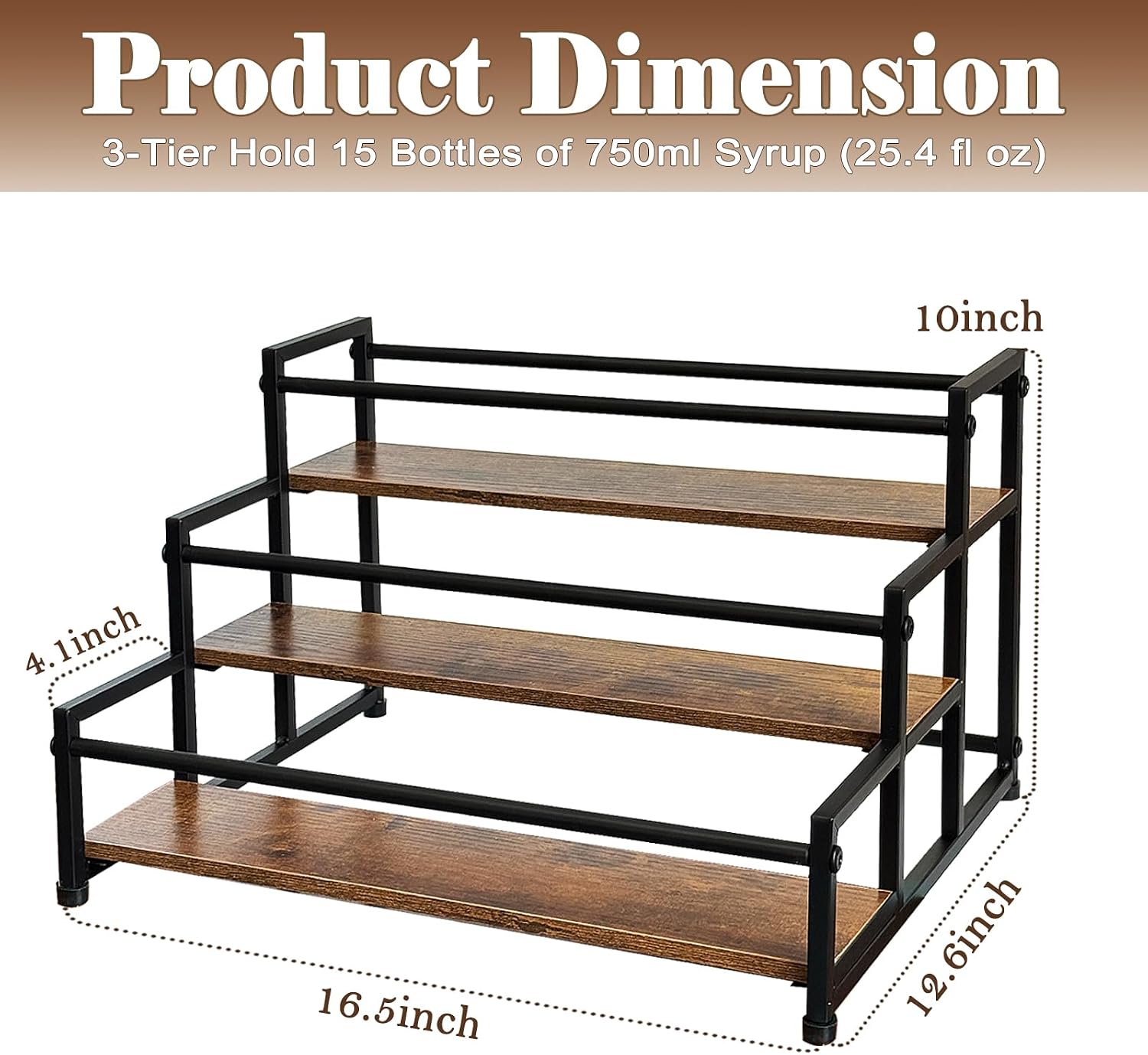 Klxuyuo 3-Tier Coffee Syrup Rack for 15 Bottles (750ml) –Sturdy Coffee Syrup Organizer for Bar, Kitchen, Café, Office