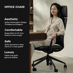 TOMU Executive Leather Office Chair, Top Grain Genuine Leather Executive Chair High Back with headrest, Adjustable Tilt & Height, Ergonomic Swivel Chair with Wheels (Black)