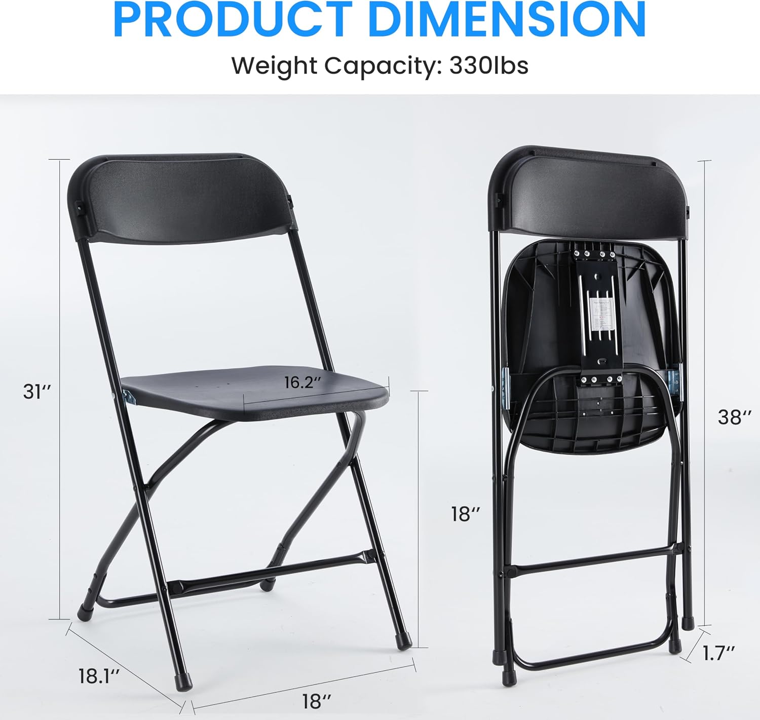 Simple Deluxe 6 Pack Folding Chair Plastic, Foldable Stackable Portable Seat with Metal Frame 330lb Capacity, Outdoor/Indoor Commercial for Party, Wedding, Event, Office, Patio, Picnic, Kitchen, Black