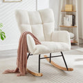 Glider Chair for Living Room Tufted Upholstered Teddy Fabric Rocking Chair with Metal Frame Accent Chair (Ivory)