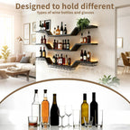 47.2-inch/120cm Metal Wall Mount Wine Rack, 3-tiers Modern Wall Bar Shelf with Wine Glass Rack, Floating Liquor Shelf with LED Lights, Bottle Display Wine Storage Shelves for Home Bar Coffee Shop