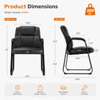 Simple Deluxe 2pcs Leather Guest Chairs with Padded Arms & Sled Base, Single Wheelless Stationary Lounge Seat, Ideal for Conference, Reception, Lobby, Home Office and Bedrooms, Black