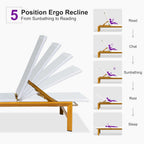 PURPLE LEAF Patio Chaise Lounge French Outdoor Lounger 2 Pieces Wood-Grain Finish Aluminum Wicker Lounge Chair with Adjustable Backrest for Pool Garden Beach and Backyard White and Grey