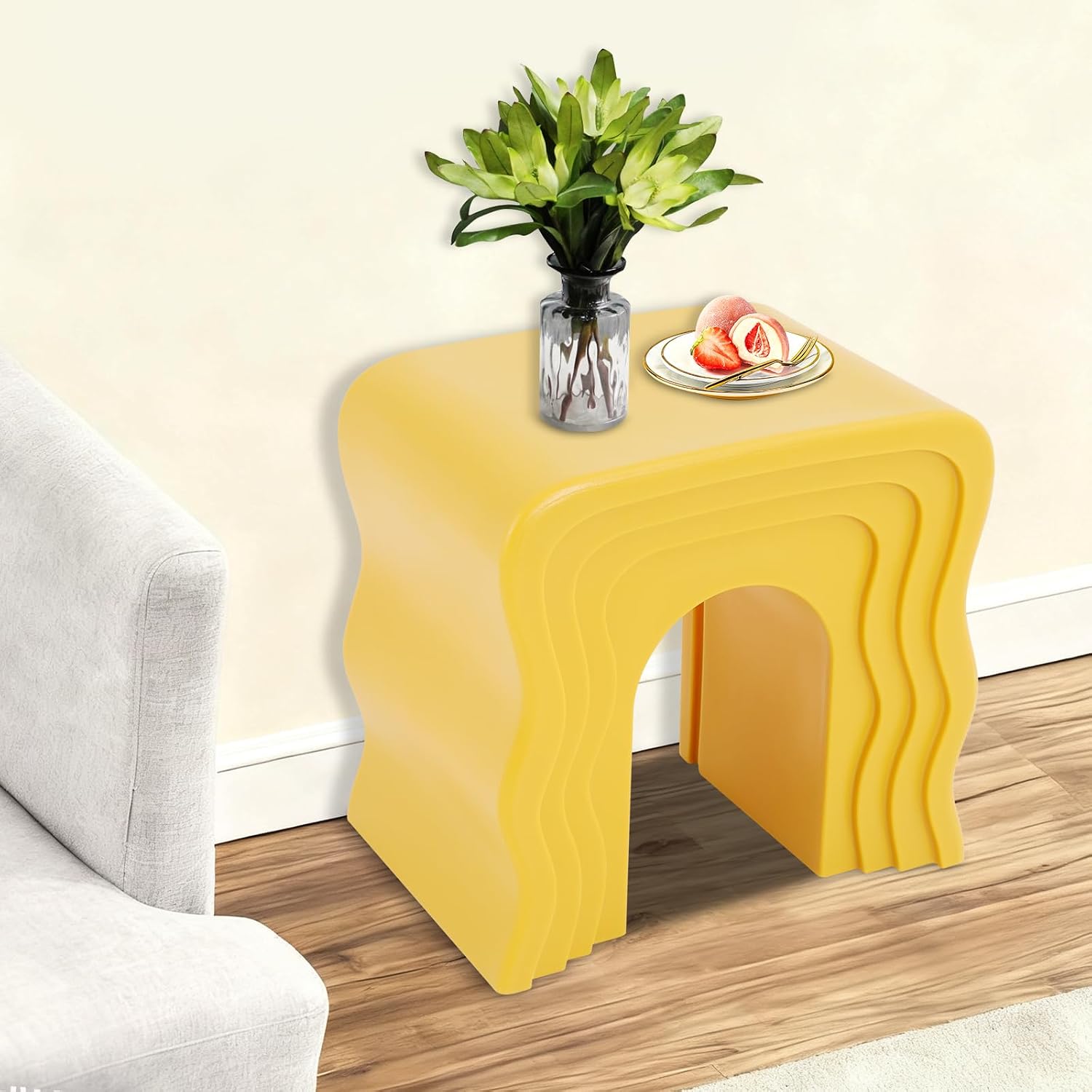 Heavy Duty End Table, 300KG Capacity Creative Coffee Table for Living Room Bedroom, Nightstand Compact Lightweight Design with Stable Base, 3 Color Options (Ginger Color)