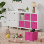 MAX Houser Fabric Cloth Storage Bins,Foldable Storage Cubes Organizer Baskets with Dual Handles for Home Bedroom Storage,Set of 6(Pink)