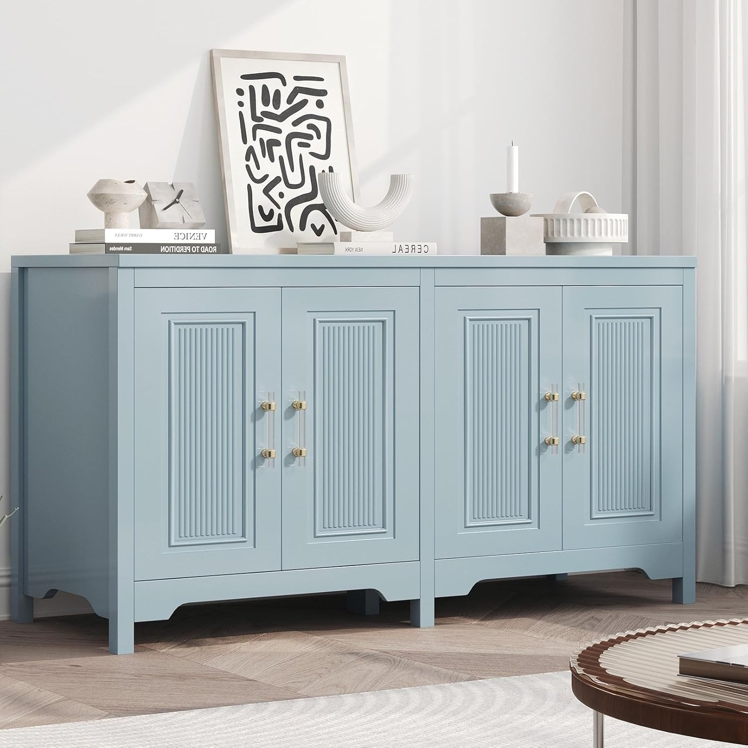 Jocoevol Sideboard Buffet Cabinet with Storage, 55" Kitchen Buffet Cabinet, Modern Farmhouse Coffee Bar Cabinet, Sideboard Cabinet with Shelves & Doors for Kitchen Living Room, Slate Blue