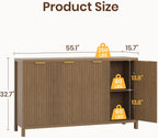Fluted Buffet Cabinet with Storage, 55" Sideboard Cabinet with 4 Doors, Modern Credenza Accent Console Cabinet Coffee Bar Table for Living Room Dining Room Hallway, Walnut