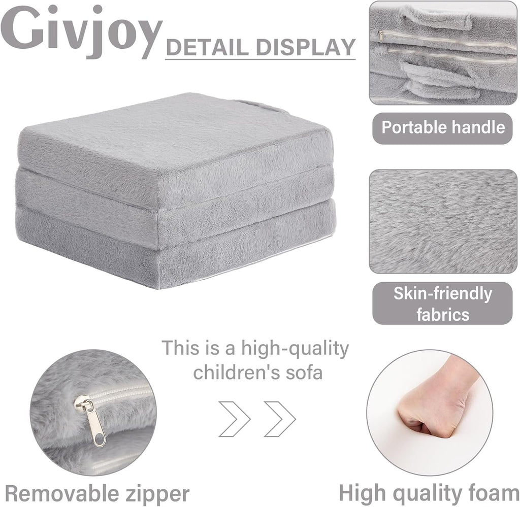 Foldable Floor Mattress for Kids, Toddler Washable Tri Folding Floor Nap Mat for Sleeping Daycare, Child Trifold Futon Sofa Bed with Storage Bag for Girls and Boys