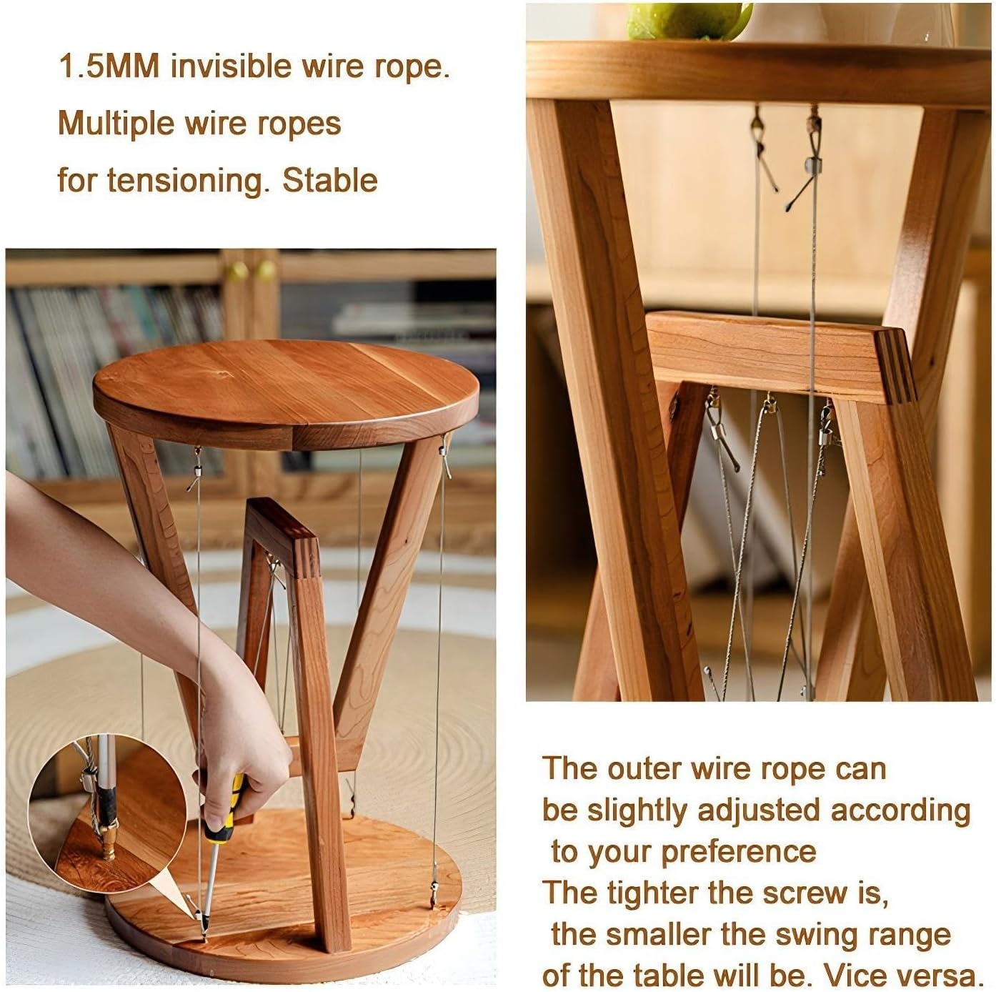 Solid Wood End Table - Tensegrity Design for Living Room, Sofa Side, Home Decor, Indoor Accent Furniture