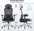 Marsail Ergonomic Office Chair with 6D Armrests, Ergonomic Chair with 3D Adjustable Headrest, Slide Seat, Lumbar Support, and 4-Position Tilt Lock – Big and Tall Office Chair with 330 lbs Capacity