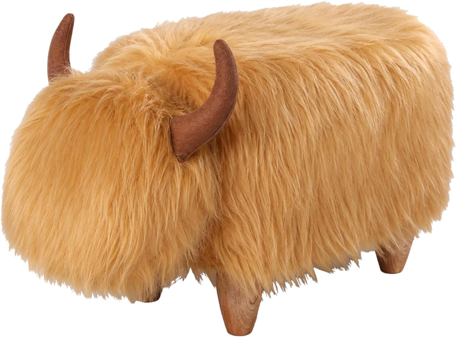Cow Storage Ottoman, Shorthorn Dairy Cow Footstool with Storage, Animal Shaped Stool with Wooden Legs, Faux Suede Foot Rest for Living Room, Kids Bedroom Nursery Seat (Brown1)
