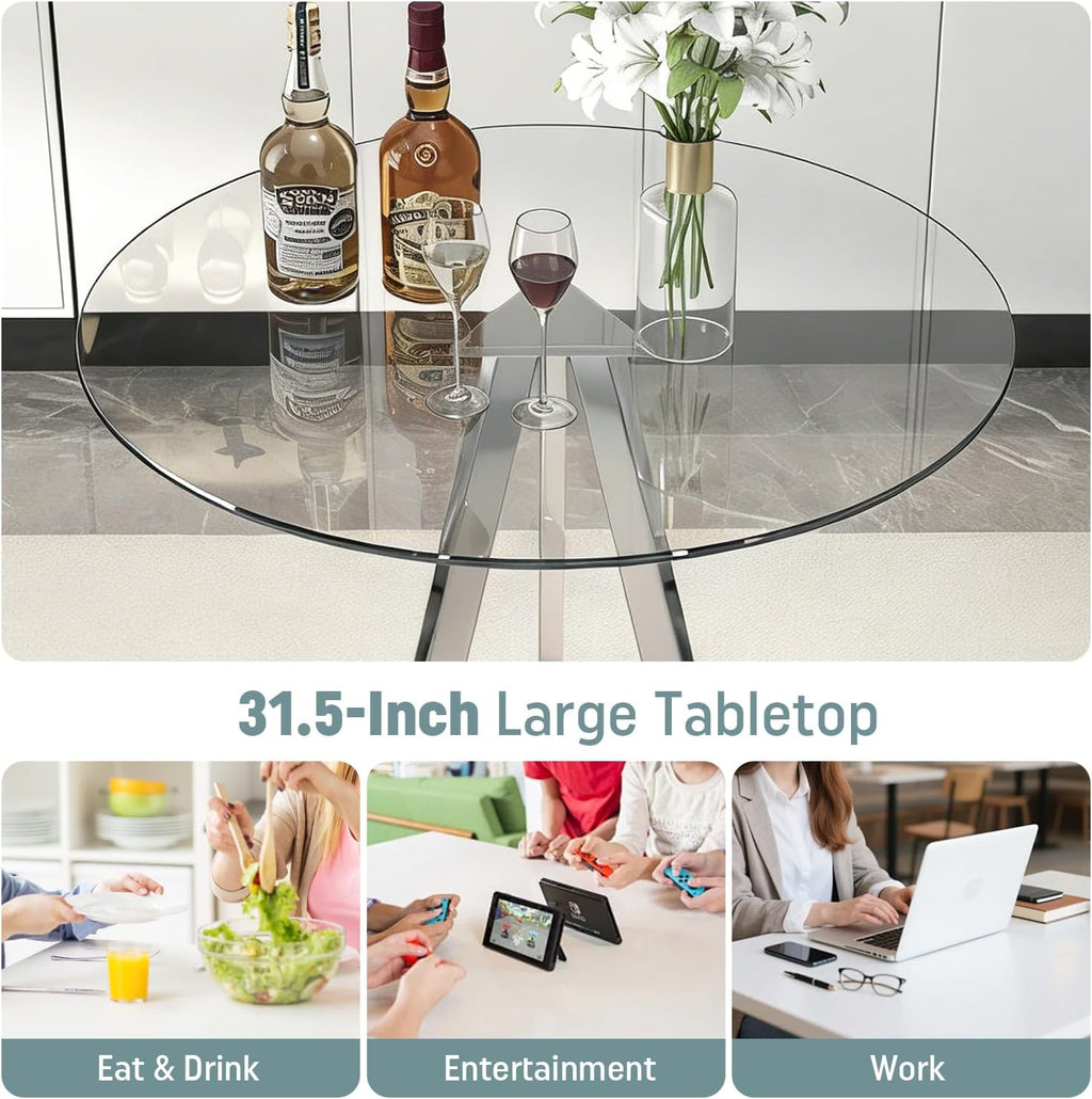 2 Pack Round Pub Table, 37.4" High Top Bar Table, 31.5" Small Cocktail Tables with Silver Metal Base & Glass Top, for Small Spaces, Bistro Pub, Cafe(Silver)