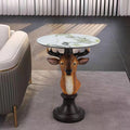 Realistic Deer Head Accent End Table - Buck Side Table with Faux Marble Round top, 25.59" Tall Contemporary Stag Nightstand for Living Room, Office and Reception Area Gift for Mom and Dad