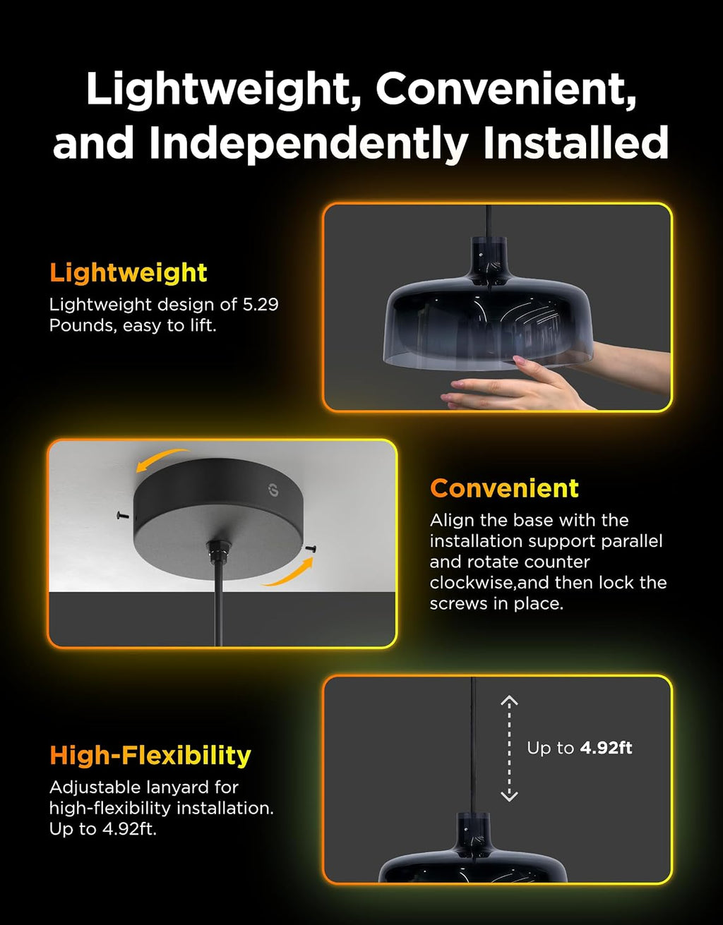 Govee Pendant Light for Kitchen Island, Three-Layer RGBIC Smart Lighting, Matter Compatible, 1300LM 2700K-6500K Dimmable Black Hanging Light Fixture Works with Alexa, Adjustable Height for Dining Room