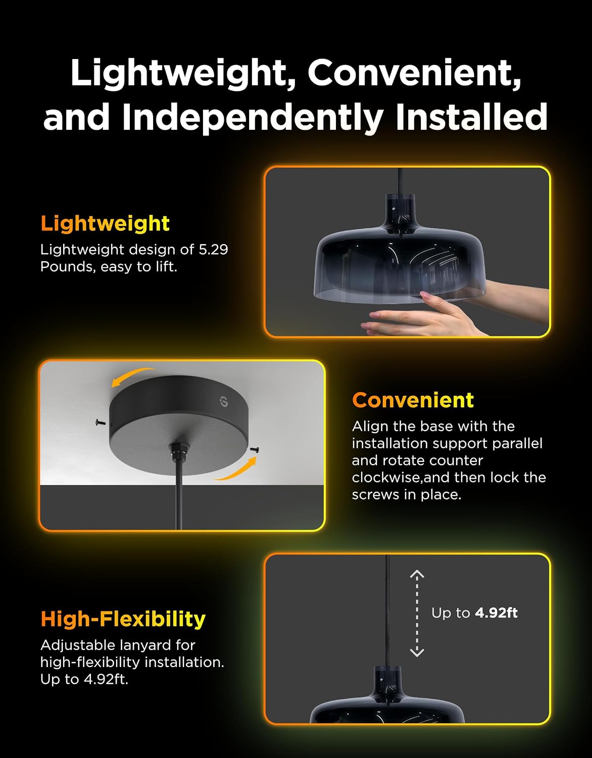 Govee Pendant Light for Kitchen Island, Three-Layer RGBIC Smart Lighting, Matter Compatible, 1300LM 2700K-6500K Dimmable Black Hanging Light Fixture Works with Alexa, Adjustable Height for Dining Room