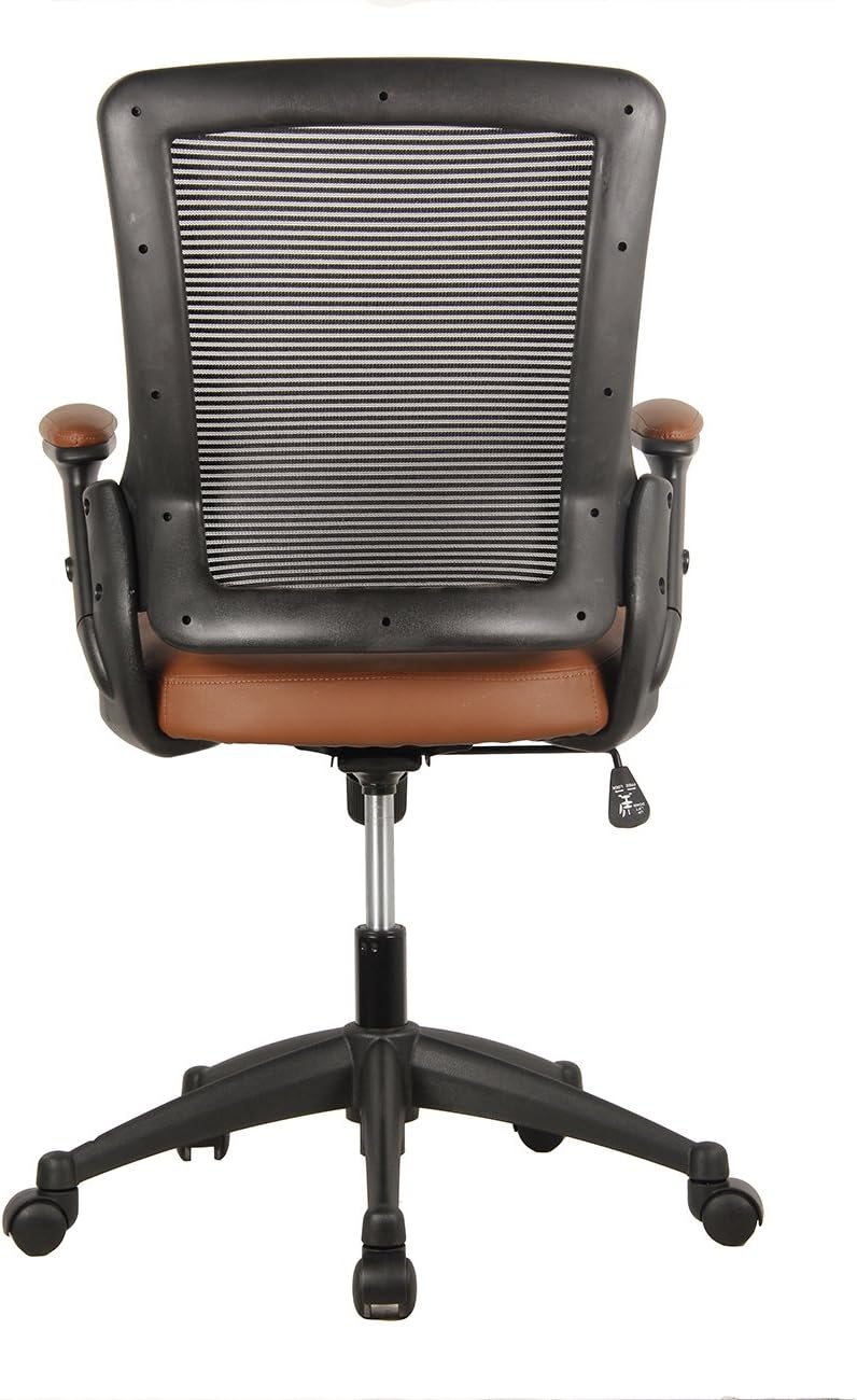 Ergonomic Office Chair with Mesh Back Rest, Height Adjustable with Flip Up Arms and Swivel, Mid-Back Task Home Office Chair, Brown