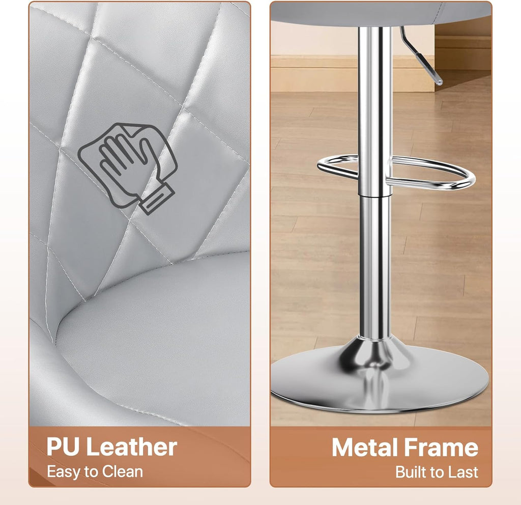 Magshion Bar Stools Set of 2, Swivel Counter Height Bar Stools, Modern Island Chair with Back and Footrest for Kitchen Dining Room, Silver