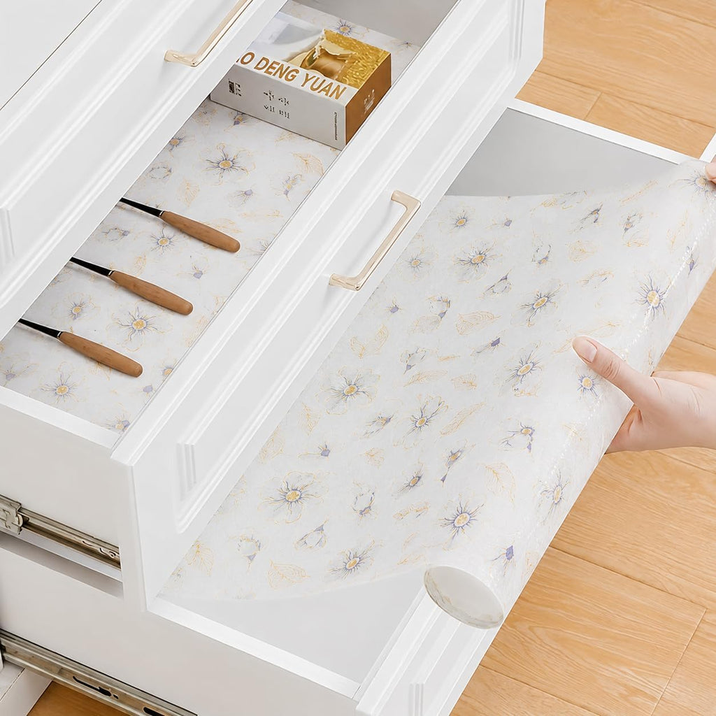 Floral Print Drawer Liners Waterproof Oil Resistant Shelf Mats for Kitchen Cabinets and Closets Cuttable Anti Slip Mats Suitable for Home Organization and Protective Storage Use