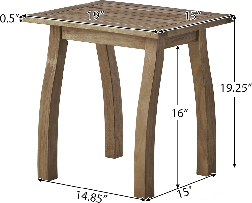 Outdoor Patio Side Table, Wood Accent End Table in Natural Stained, Weather-Resistant Rectangular for Living Room Indoor Garden Lawn Porch, Easy to Assemble, Natural