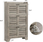 IDEALHOSUE Shoe Cabinet Storage for Entryway, Slim Shoe Storage Cabinet with 3 Flip Drawers, Freestanding Hidden Narrow Shoe Organizer Cabinet with Hooks for Entrance, Foyer, Hallway, Gray