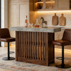 GarveeHome 63" Long Bar Table - Counter Bar Height Pub Table with 2 Tier Storage Shelves, Modern Coffee Breakfast Bar Unit for Dining Room, Bistro, Living Room, Gray + Walnut
