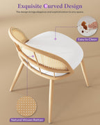 TYBOATLE Rattan Dinner Chairs Set of 4 with Faux Leather Cushion, Modern Dining Room Chairs w/Adjustable Foot Pads, Kitchen Boho Chairs Mid Century Upholstered, White