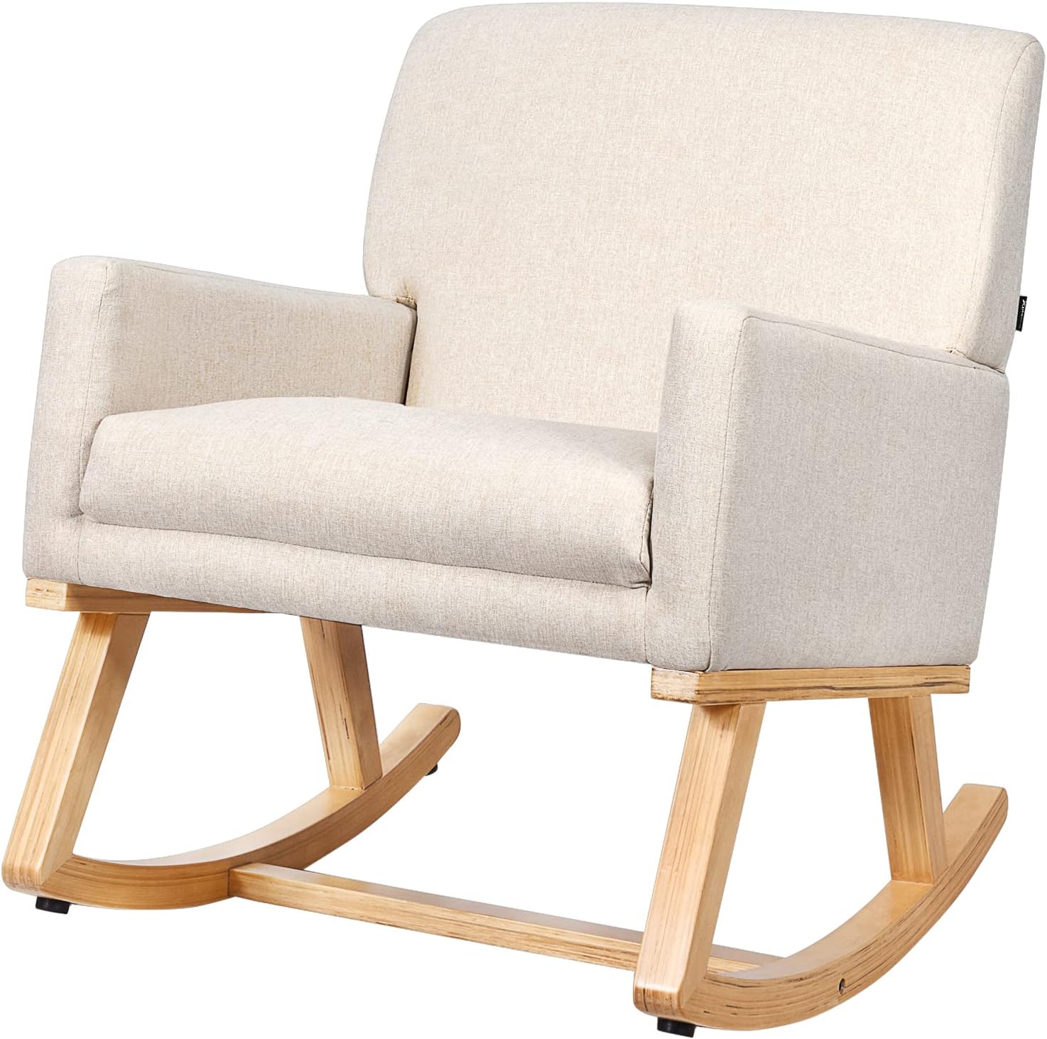 POWERSTONE Upholstered Rocking Glider Nursery Mid Century Accent Lounge Arm Chairs for Small Spaces Bedroom Living Room (Beige)