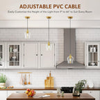 VONLUCE Pendant Lights Kitchen Island, Brushed Gold Pendant Light Fixtures with E26 Base & Adjustable Cable, Modern Pendant Lighting with Glass Shade for Living Room Bedroom Hallway, 3 Packs