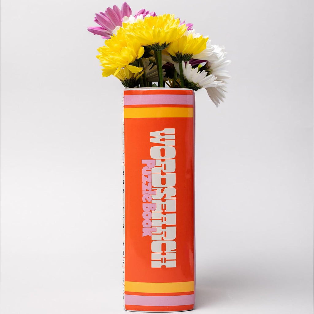 ban.do Decorative Book Shaped Vase, Word Search Ceramic Vase, Shelf Decor for Home or Office (Word Search)
