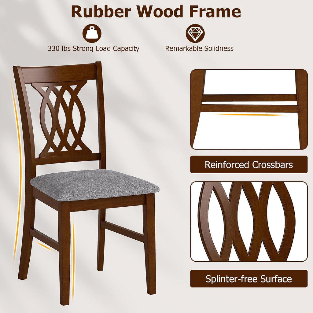 Giantex Upholstered Dining Chairs Set of 2, Farmhouse Fabric Side Chairs w/Cushioned Seats, Patterned Backrests, Sturdy Rubber Wood Frames, Wooden Accent Chairs for Kitchen, Dining Room