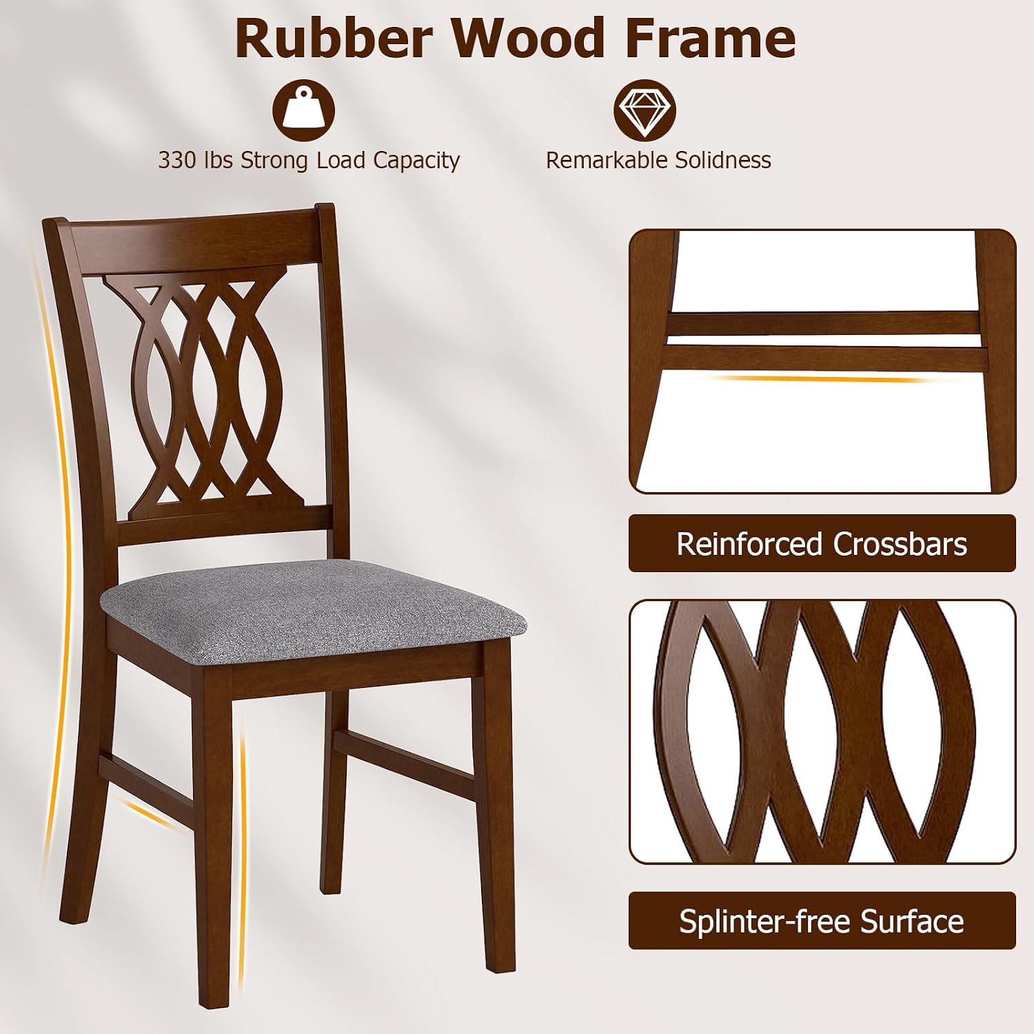Giantex Upholstered Dining Chairs Set of 2, Farmhouse Fabric Side Chairs w/Cushioned Seats, Patterned Backrests, Sturdy Rubber Wood Frames, Wooden Accent Chairs for Kitchen, Dining Room