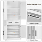 Topeakmart 72.5" Kitchen Pantry with Large Drawer, Wooden Pantry Cabinet Cupboard with Doors and Adjustable Shelves, Storage Cabinet Organizer for Kitchen, Dining Room, Living Room, White