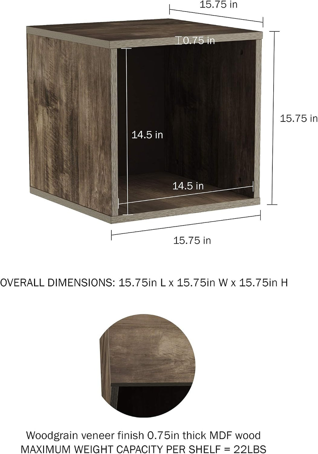 Lavish Home Cube Storage Organizer – Modular Stackable Bookshelf, Customizable Cube Shelf Bookcase, Nightstand or End Table for Living Room, Bedroom, Dorm (Gray Woodgrain)