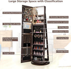 CHARMAID 360° Swivel Jewelry Armoire with Full Length Mirror, Rear Storage Shelves, Lockable Standing Jewelry Cabinet Organizer with Interior Vanity Mirror and 3-Color Lights (Espresso)