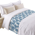 Blue Palm Tree Bed Runners for Twin Size Bed, Summer Tropical Coastal Nautical Beach Silver Tree Leaf Bedding Scarf for Home Hotel Decorations, 71''x20''