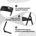 Black Folding Chairs 10 Pack Foldable Plastic Stackable Sturdy Seats for Office Family Wedding Dinner Party Events Entertaining, Steel Frame, Heavy Duty 350 lbs Capacity