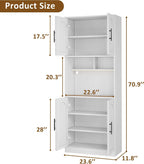 71" Pantry Cabinet with LED Light, Kitchen Pantry Storage Cabinet with Microwave Stand Anti-Tip Device, Modern Farmhouse Kitchen Cupboard Hutch for Living Room, Dining Room, Bathroom