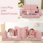 INFANS Modular Kids Play Couch, 8 PCS Toddler Creative Sectional Fort Building Sofa for Playroom, Bedroom, Children Convertible Versatile Soft Foam Furniture Playset Crawling Floor Cushion