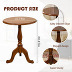 YUNMUARY-Vintage Walnut Solid Wood Pedestal End Table,20 Inches Wide Small Coffee Tables Living Room,Circle Nightstand,Accent Table for Sofa,Bedroom,Corners,and Dining Room.