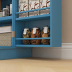 Storage Cabinet, 41" Kitchen Pantry with 12 Door Shelves and Adjustable Shelving, Double Doors, Blue